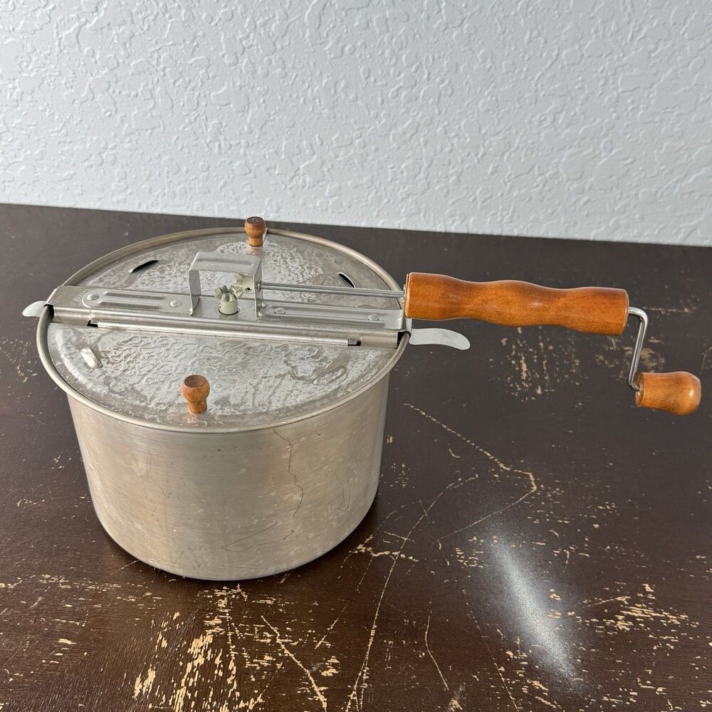 Whirley Pop Stovetop 6 Qt Popcorn Popper With Hand Crank Stirrer Aluminum & Wood